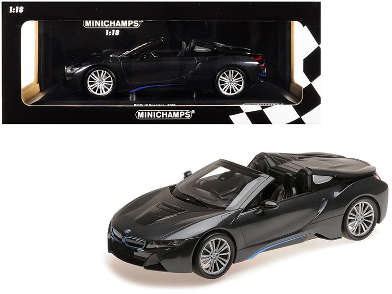 2018 BMW i8 Roadster Dark Gray Metallic Limited Edition to 504 pieces Worldwide 1/18 Diecast Model Car by Minichamps