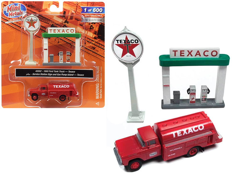 1960 Ford Tank Truck Red With Service Gas Station Texaco 187 Ho Scale Model By Classic Metal Works