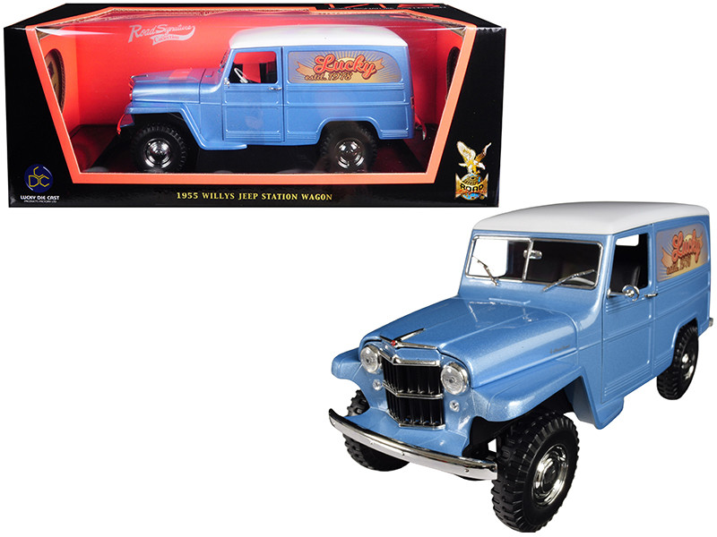 1955 WILLYS JEEP STATION WAGON BLUE/WHITE 1/18 DIECAST CAR ROAD SIGNATURE 92858