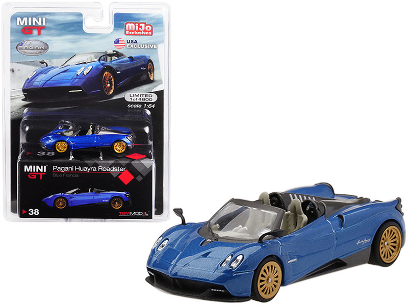 Pagani Huayra Roadster Blue Francia USA Exclusive Limited Edition 4800 pieces Worldwide 1/64 Diecast Model Car True Scale Miniatures MGT00038