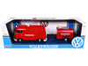Volkswagen Type 2 T1 Fire Van Fire Fighting Trailer Feuerwehr Red 1/24 Diecast Model Car Motormax 79671