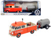 Volkswagen Type 2 T1 Pickup Truck Orange Cream Oil Trailer Road Service 1/24 Diecast Model Car Motormax 79674