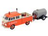 Volkswagen Type 2 T1 Pickup Truck Orange Cream Oil Trailer Road Service 1/24 Diecast Model Car Motormax 79674