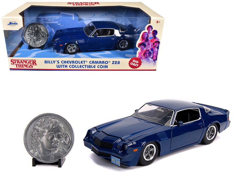 Billy's Chevrolet Camaro Z28 Dark Blue Collectible Coin Stranger Things 2016 TV Series 1/24 Diecast Model Car Jada 31110