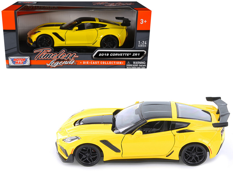 2019 Chevrolet Corvette ZR1 Yellow Black Accents 1/24 Diecast Model Car Motormax 79356