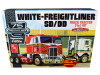 Skill 3 Model Kit White Freightliner SD/DD Truck Tractor 2 in 1 Kit Display Base 75th Freightliner Anniversary Commemorative Edition 1/25 Scale Model AMT AMT1046