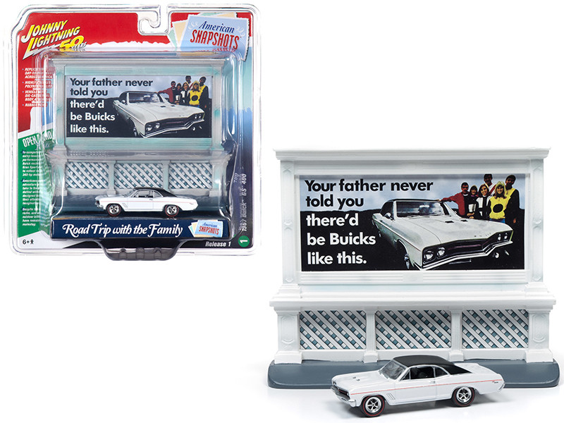 1967 Buick GS 400 White Buick City Billboard Johnny Lightning 50th Anniversary 1/64 Diecast Model Car Johnny Lightning JLAC001