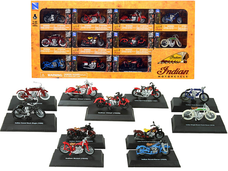 Indian Motorcycle Set of 11 pieces 1/32 Diecast Motorcycle Models New Ray SS-06065