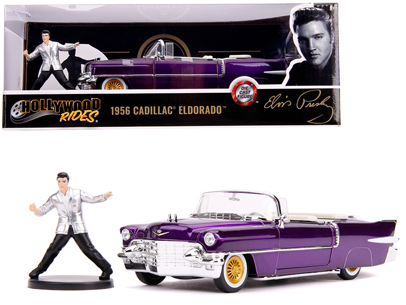 1956 Cadillac Eldorado Convertible Purple Elvis Presley Diecast Figurine 1/24 Diecast Model Car Jada 30985