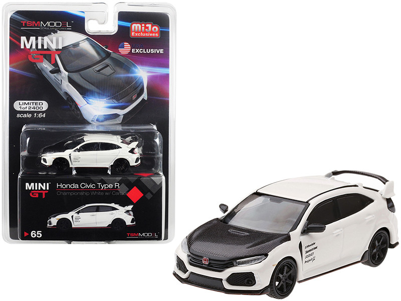 Honda Civic Type R (FK8) Championship White with Carbon Hood and TE37 Wheels Limited Edition to 2,400 pieces Worldwide 1/64 Diecast Model Car by True Scale Miniatures