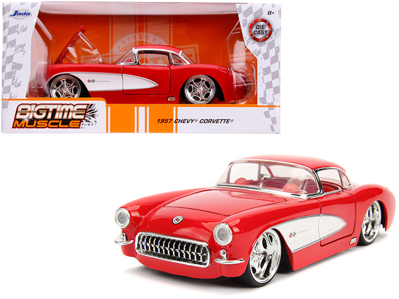 1957 Chevrolet Corvette Red With Red Interior Bigtime Muscle 1 24 Diecast Model Car By Jada