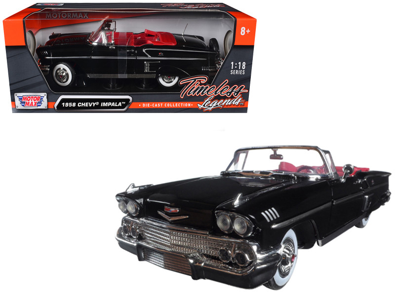 1958 Chevrolet Impala Black Timeless Classics 1/18 Diecast Model Car Motormax 73112
