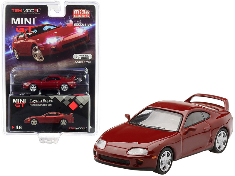 Toyota Supra JZA80 LHD Left Hand Drive Renaissance Red Limited Edition 3600 pieces Worldwide 1/64 Diecast Model Car True Scale Miniatures MGT00046