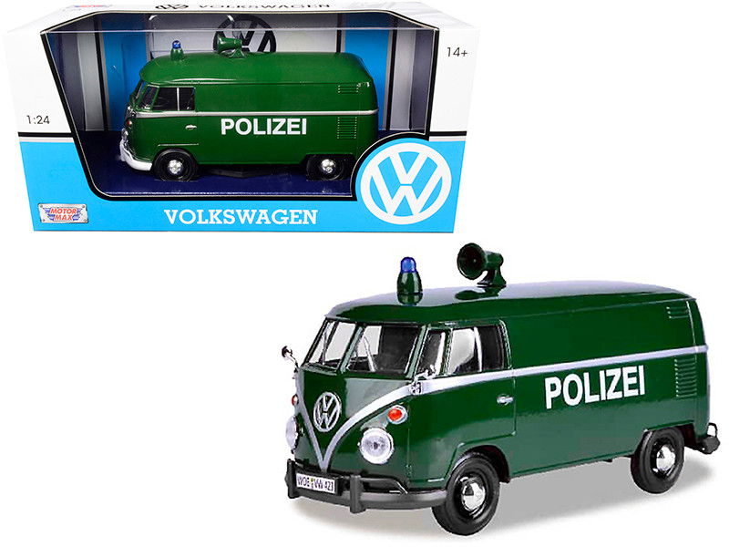 Volkswagen Type 2 T1 Police Van Polizei Dark Green 1/24 Diecast Model Car Motormax 79574