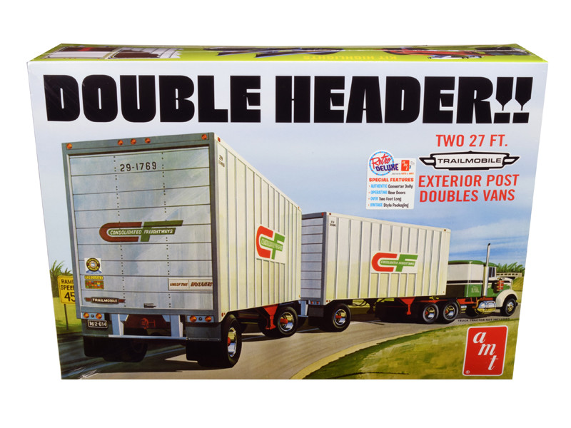 Skill 3 Model Kit Trailmobile Double Header Tandem Van Trailers 1/25 Scale Model AMT AMT1132