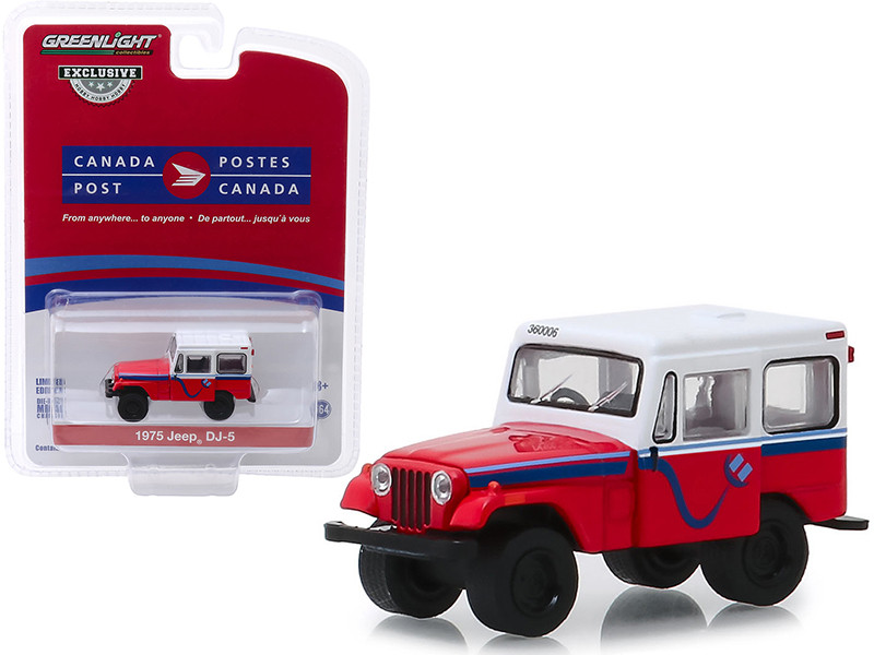 1975 Jeep DJ-5 Canada Post Red White Top Hobby Exclusive 1/64 Diecast Model Car Greenlight 30083