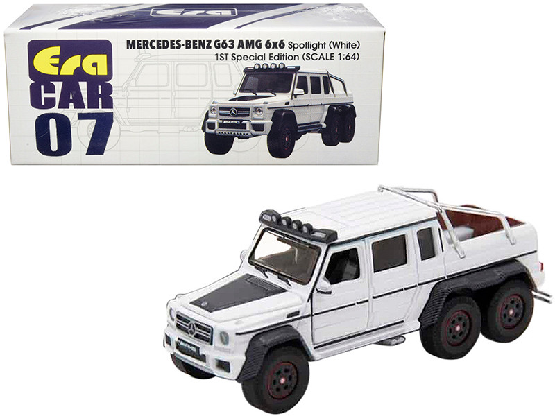 Mercedes Benz G63 Amg 6x6 Pickup Truck With Spotlight White 1st Special Edition 164 Diecast Model Car By Era Car
