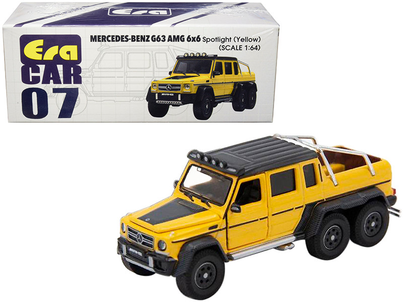 Mercedes Benz G63 Amg 6x6 Pickup Truck With Spotlight Yellow With Black Top 164 Diecast Model Car By Era Car