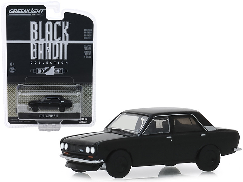 1970 Datsun 510 4-Door Sedan Black Bandit Series 22 1/64 Diecast Model Car Greenlight 28010 A