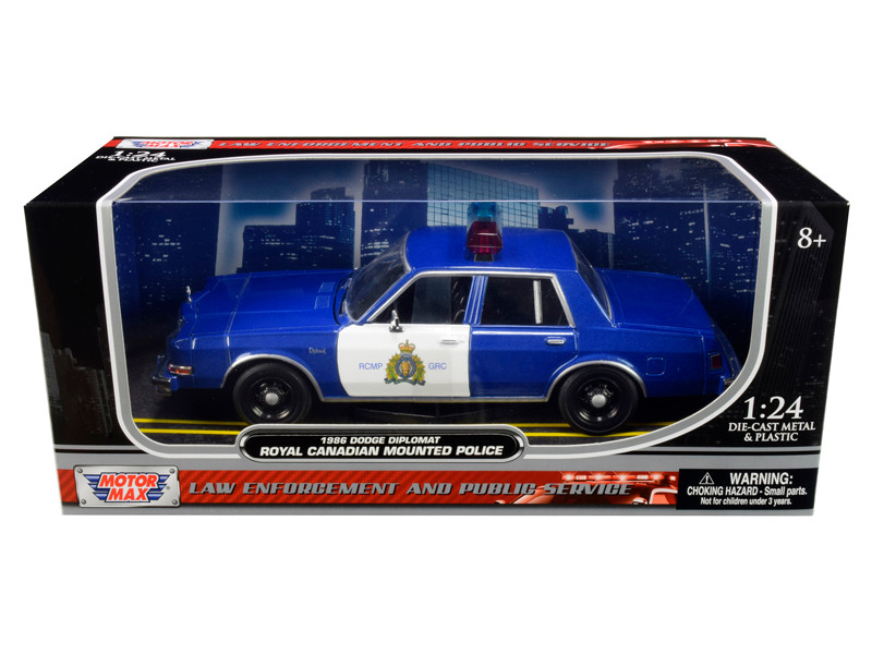 1986 Dodge Diplomat Royal Canadian Mounted Police Metallic Blue White 1/24 Diecast Model Car Motormax 76484