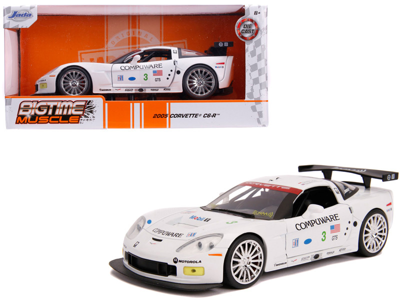 2005 Chevrolet Corvette C6-R #3 Olivier Beretta Oliver Gavin Compuware White Bigtime Muscle 1/24 Diecast Model Car Jada 31651