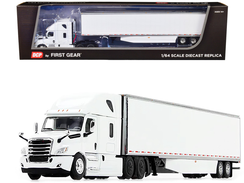 2018 Freightliner Cascadia High-Roof Sleeper Cab 53' Utility Dry Goods Trailer Side Skirts White 1/64 Diecast Model DCP First Gear 60-0744
