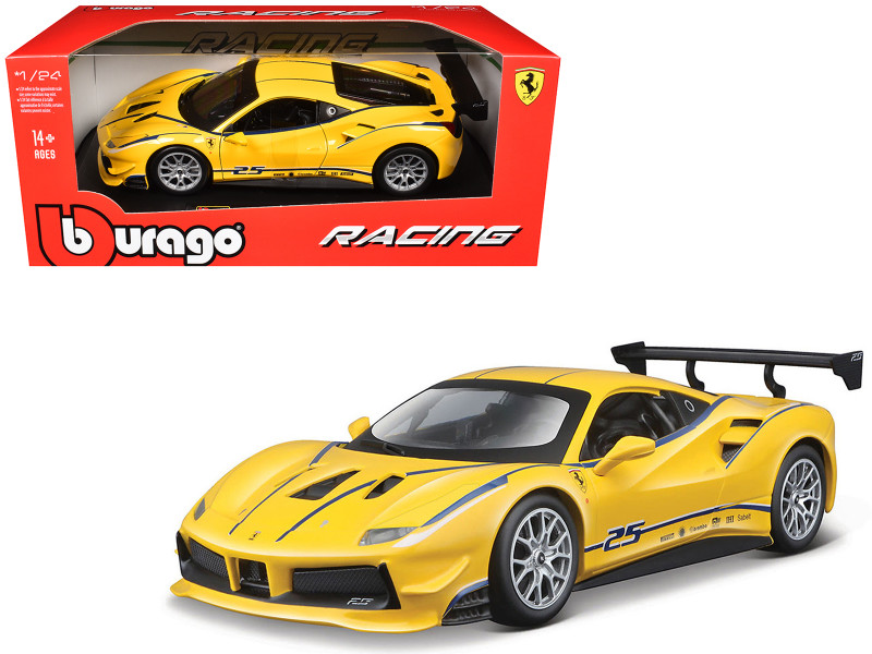 Ferrari 488 Challenge #25 Yellow Blue Stripes Ferrari Racing 1/24 Diecast Model Car Bburago 26307