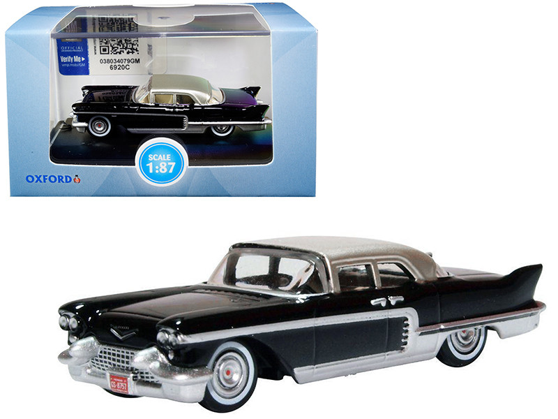 1957 Cadillac Eldorado Brougham Ebony Black Silver Metallic Top 1/87 HO Scale Diecast Model Car Oxford Diecast 87CE57001