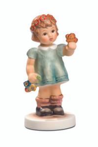 M.I. Hummel figurine HUM 2374 Vision of Hope featuring a young girl holding flowers and a butterfly, created for breast cancer awareness.