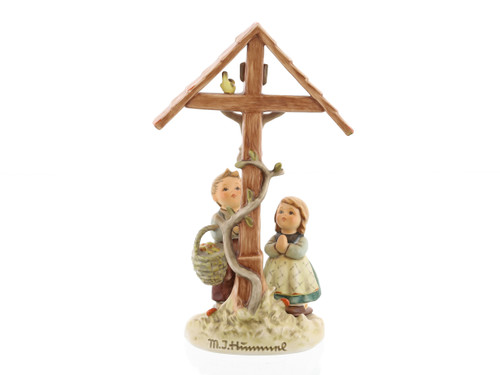 Children’s Prayer HUM 448 M.I. Hummel figurine of a boy and girl praying at a Bavarian roadside shrine.