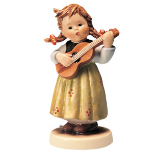 M.I. Hummel 'Strum Along' figurine HUM 557/0 featuring a girl in Bavarian dress playing a guitar.
