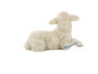 Close-up of the peaceful expression and hand-painted detail on the M.I. Hummel resting lamb.