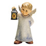 Angel with Lantern HUM 2230/K M.I. Hummel "Fritz" figurine in a blue robe with golden wings. Close-up of the hand-painted lantern and golden wings on the M.I. Hummel Fritz angel.