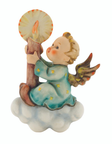 Merry Christmas Wall Plaque HUM 323 M.I. Hummel hanging angel relief figurine. Close-up of the serene hand-painted cherub face on the M.I. Hummel Merry Christmas plaque.