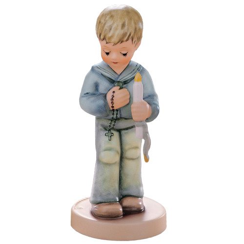 The traditional M.I. Hummel 'Heavenly Prayer' figurine (HUM 815) features a boy in prayer holding a candle.