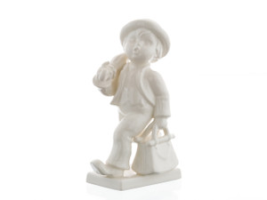 M.I. Hummel Merry Wanderer White Edition (HUM 2346) figurine, monochromatic white glazed porcelain boy with umbrella and travel bag.
