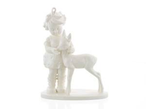 M.I. Hummel Friends White Edition HUM 136/V glazed white porcelain figurine of a girl with a fawn.