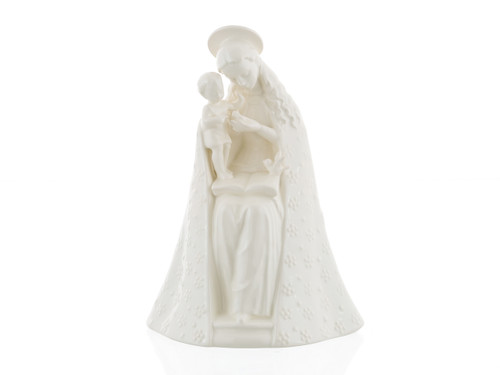 M.I. Hummel Flower Madonna White Edition HUM 10/1, a white porcelain figurine of the Virgin Mary holding the Christ Child with floral accents.
