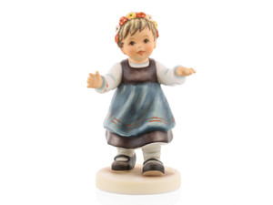 M.I. Hummel figurine HUM 2434 Franconian Dance Girl featuring a young girl in traditional German costume reaching out to dance, handcrafted in Germany.
