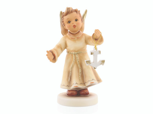 M.I. Hummel Annual Angel 2019 figurine HUM 2386, featuring an angel in a warm brown robe holding an anchor of hope.