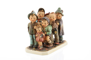 The large-scale M.I. Hummel 'Adventure Bound' figurine (HUM 347) features seven boys carrying a long spear.