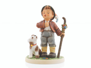 M.I. Hummel figurine HUM 2431 For Elisabeth featuring a young boy singing fervently with his dog sitting by his side, handcrafted in Germany.