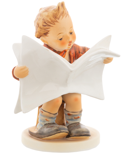 Latest News HUM 184 M.I. Hummel figurine of a boy reading a newspaper.
