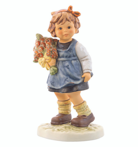 M.I. Hummel 'Homecoming' figurine HUM 2216/II featuring a young girl holding a colorful bouquet of flowers.