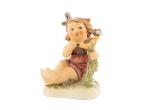 M.I. Hummel 'Sunflower Friends' (HUM 2104) 5th Anniversary Club Exclusive featuring a girl sitting next to a tall yellow sunflower with a bee.