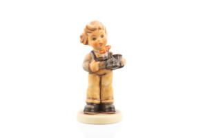 My Toy Train Hummel Figurine HUM 2078 – Young boy with oversized shoes, hand-painted German porcelain.