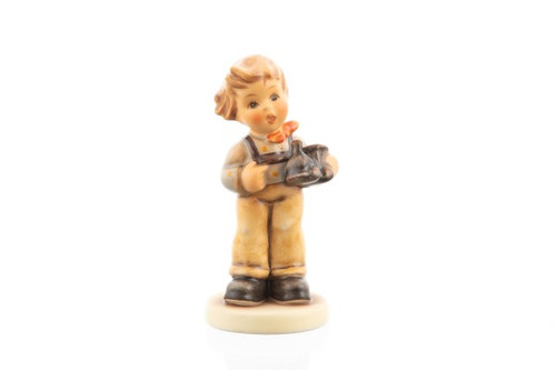 My Toy Train Hummel Figurine HUM 2078 – Young boy with oversized shoes, hand-painted German porcelain.