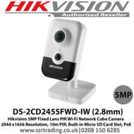  Hikvision 5MP 2.8mm Fixed Lens 10m PIR Wi-Fi Built-in Micro SD/SDHC/SDXC slot 120dB WDR Network Cube Camera - (DS-2CD2455FWD-IW)