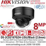 Hikvision 8MP Smart Light IP Camera - DS-2CD2187G2H-LISU/Black (2.8mm) 