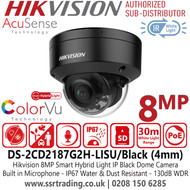 Hikvision 8MP Smart Light IP Camera - DS-2CD2187G2H-LISU/Black (4mm) 